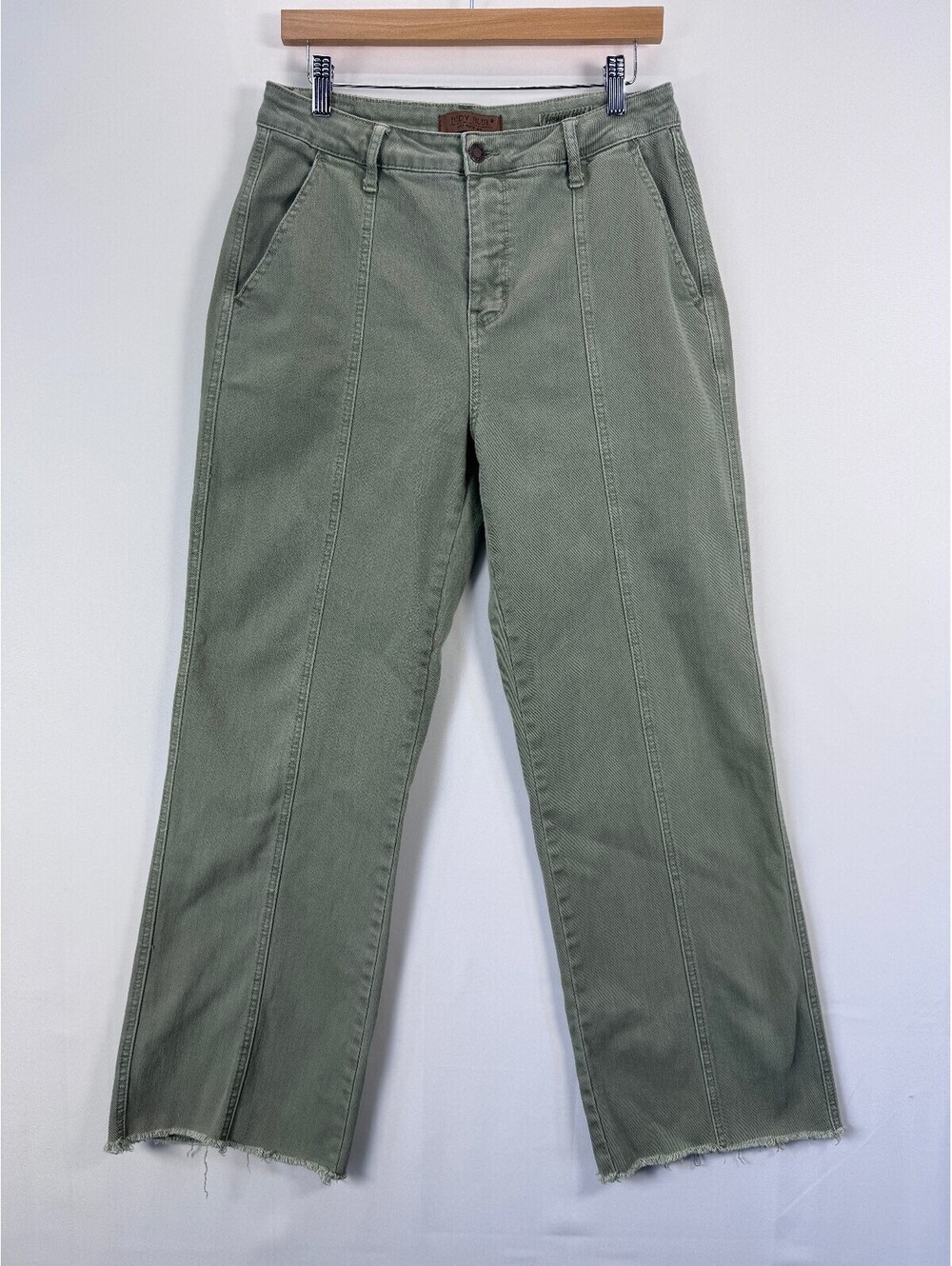 Judy Blue Green Raw Hem Pants Women 13/31 Casual Cottagecore Front Seam Relaxed - Picture 2 of 10